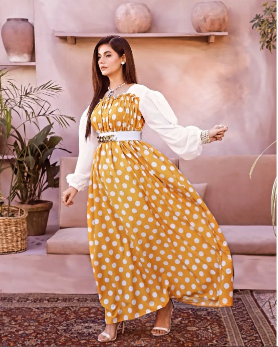 Yellow Polka-Dotted Frock with Chain Belt