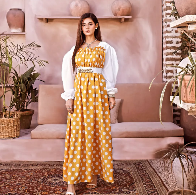 Yellow Polka-Dotted Frock with Chain Belt