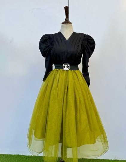 green net skirt with black shirt