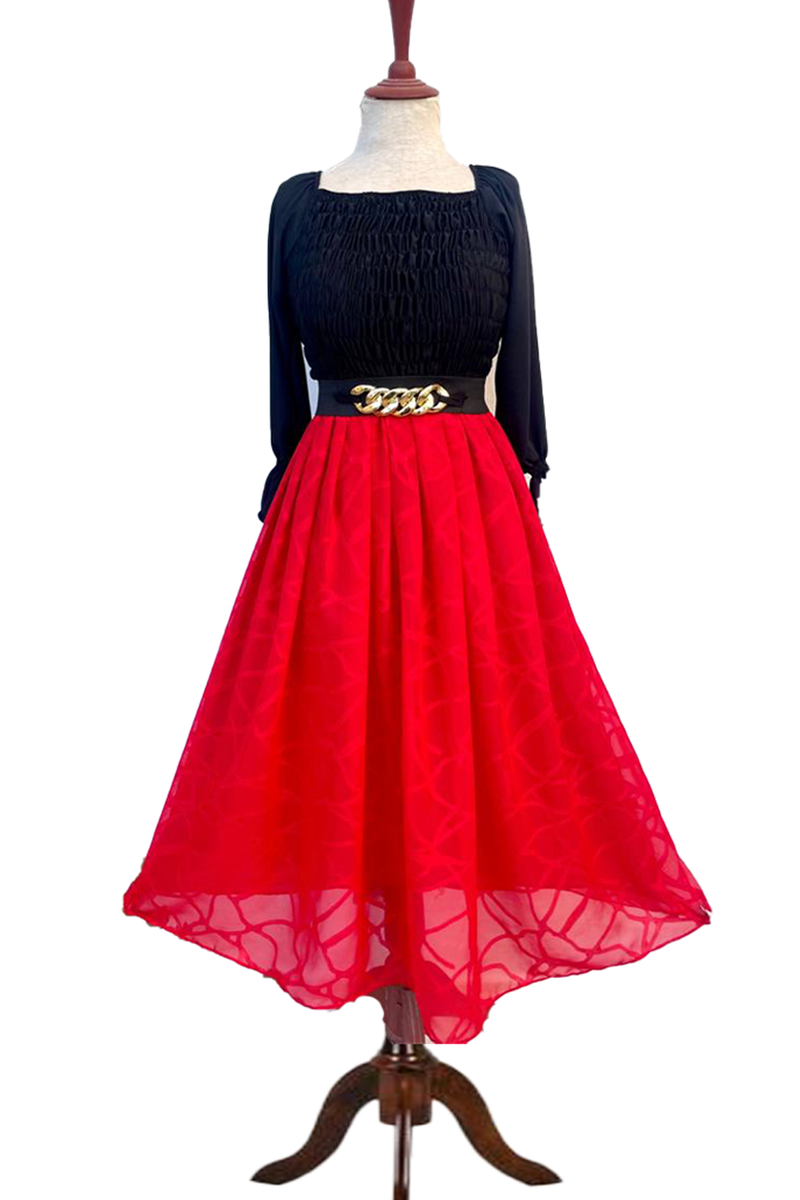 German Chiffon Skirt with Smoke Style Shirt & Beautifully Shain Belt.