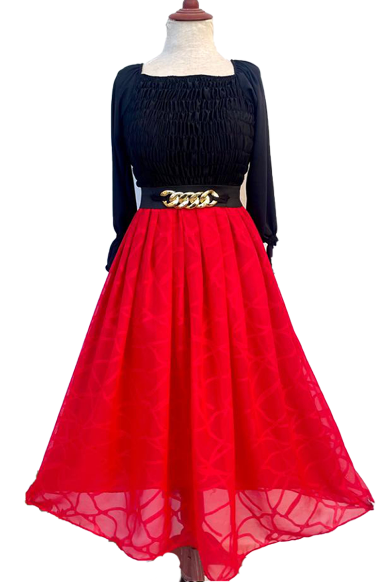 German Chiffon Skirt with Smoke Style Shirt & Beautifully Shain Belt.