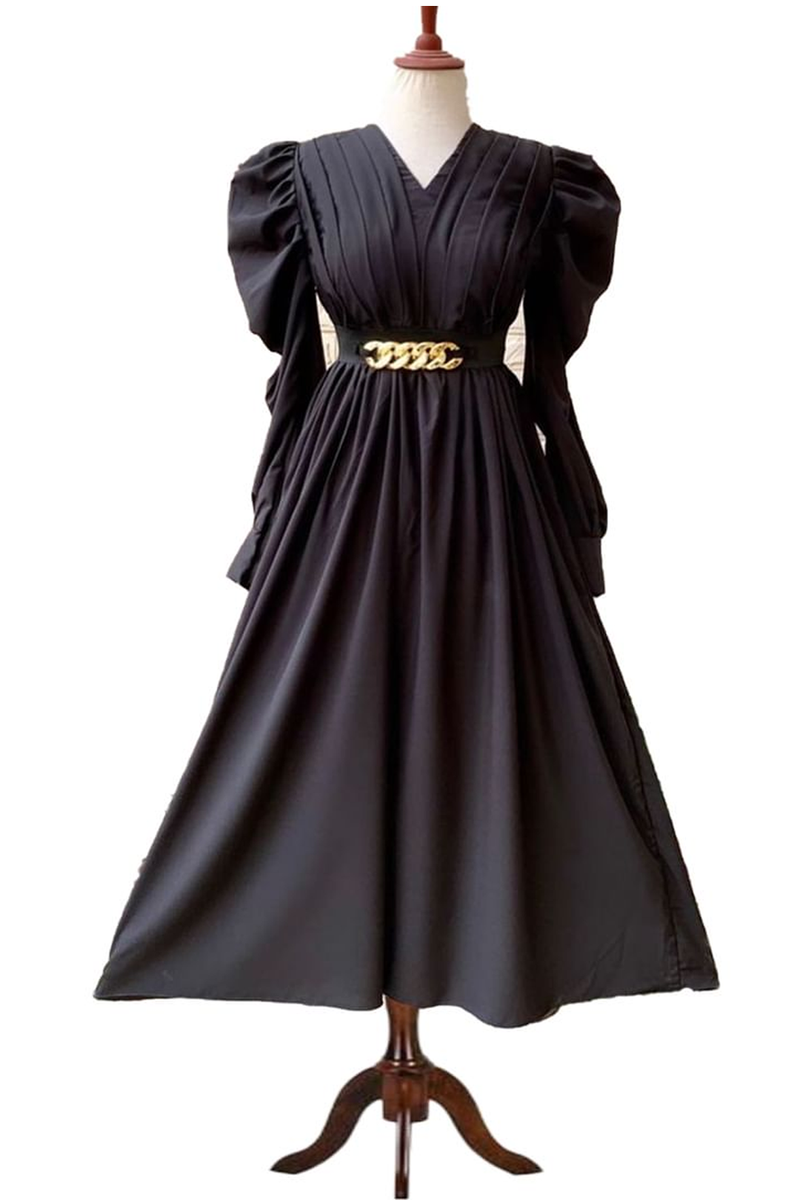 Black Georgette Maxi Full Puff Sleeve