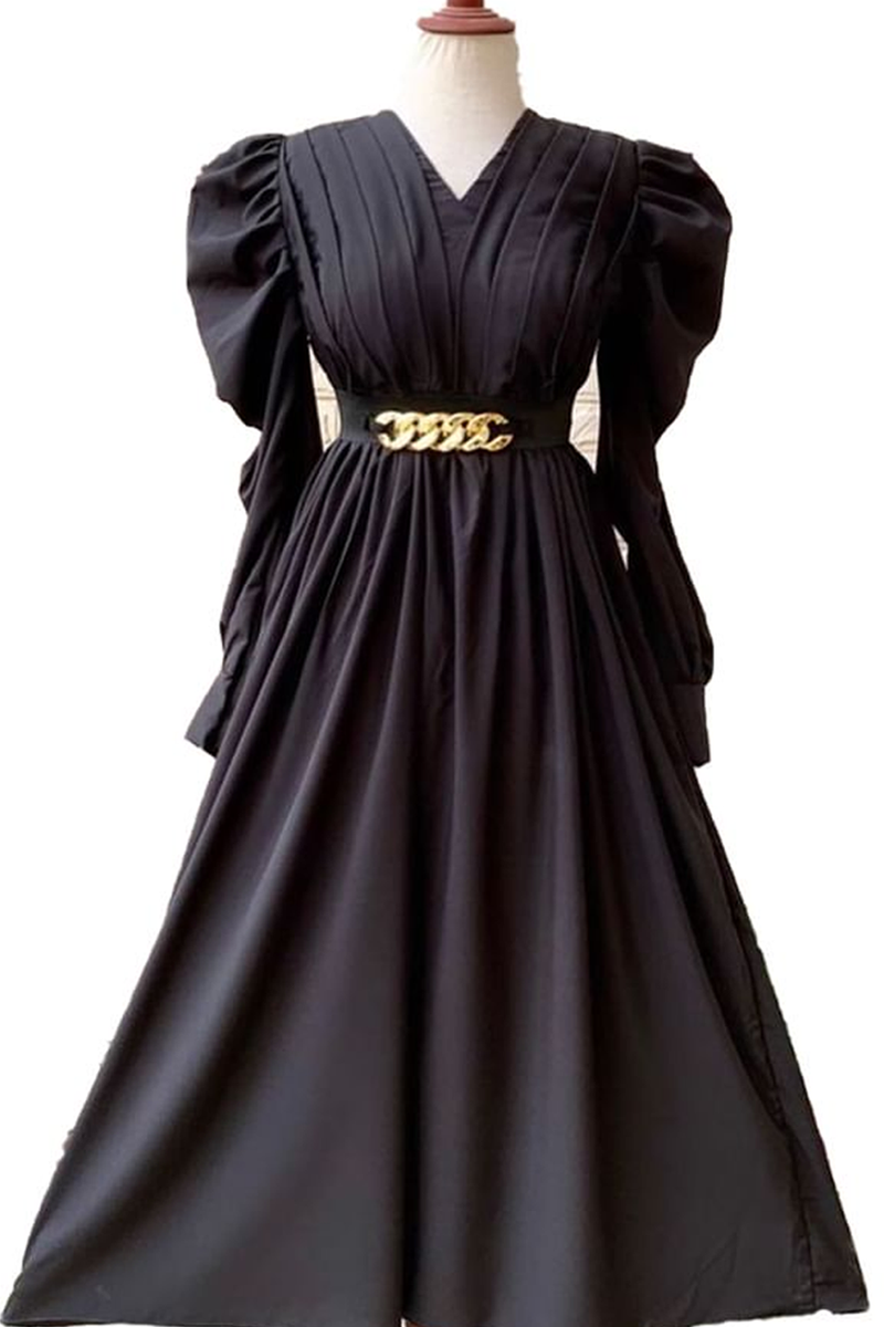 Black Georgette Maxi Full Puff Sleeve